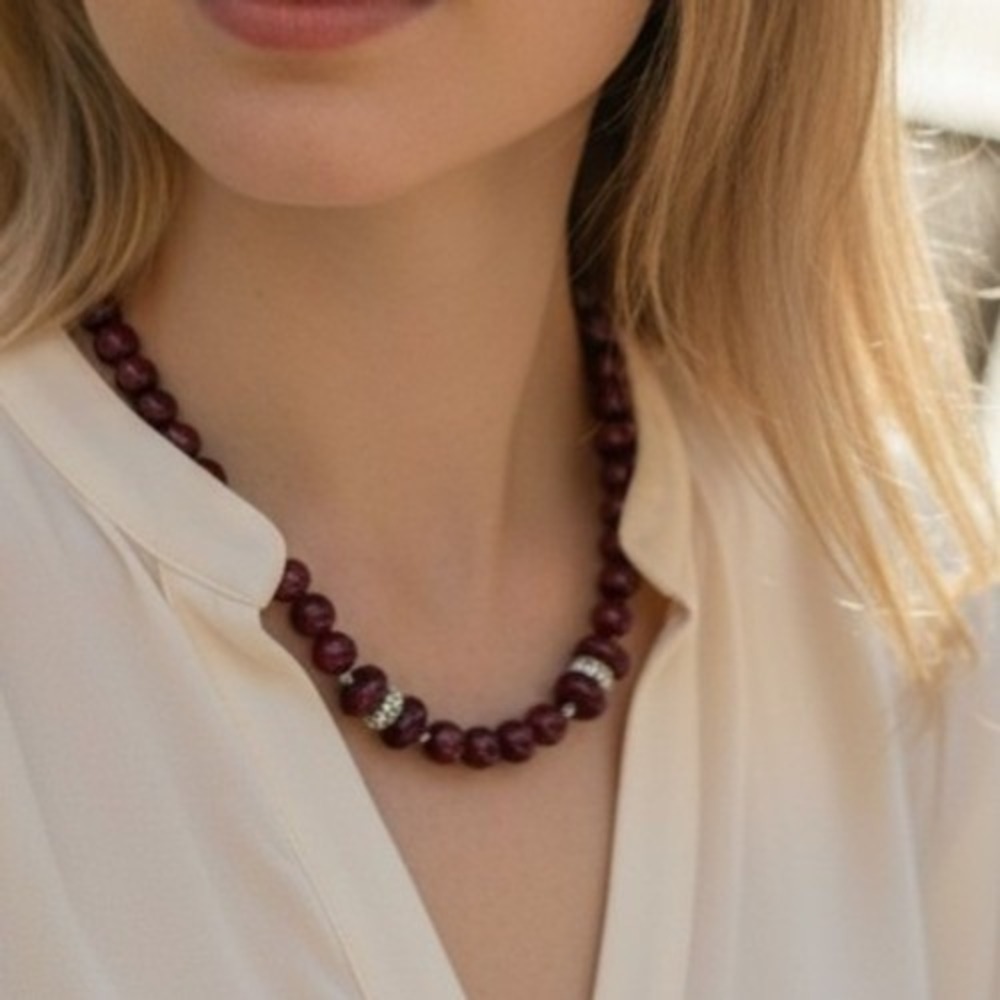 Vintage Burgundy Wine Lucite Bead Necklace • Retro Statement Continental Brand
